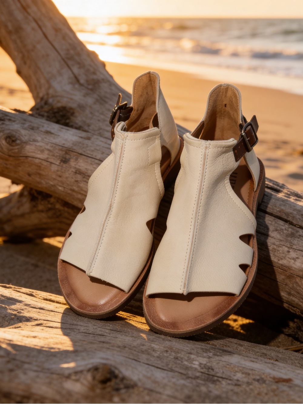 Miz Mooz of New York Cream Leather Open-Toe Buckle Sandals
